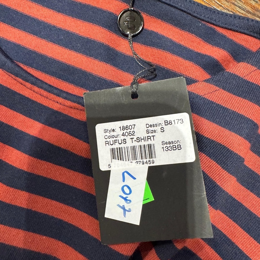 Bruuns Bazaar Rufus Men’s cotton Long Sleeve T-Shirt Striped Red & Blue NWT S - Picture 4 of 5